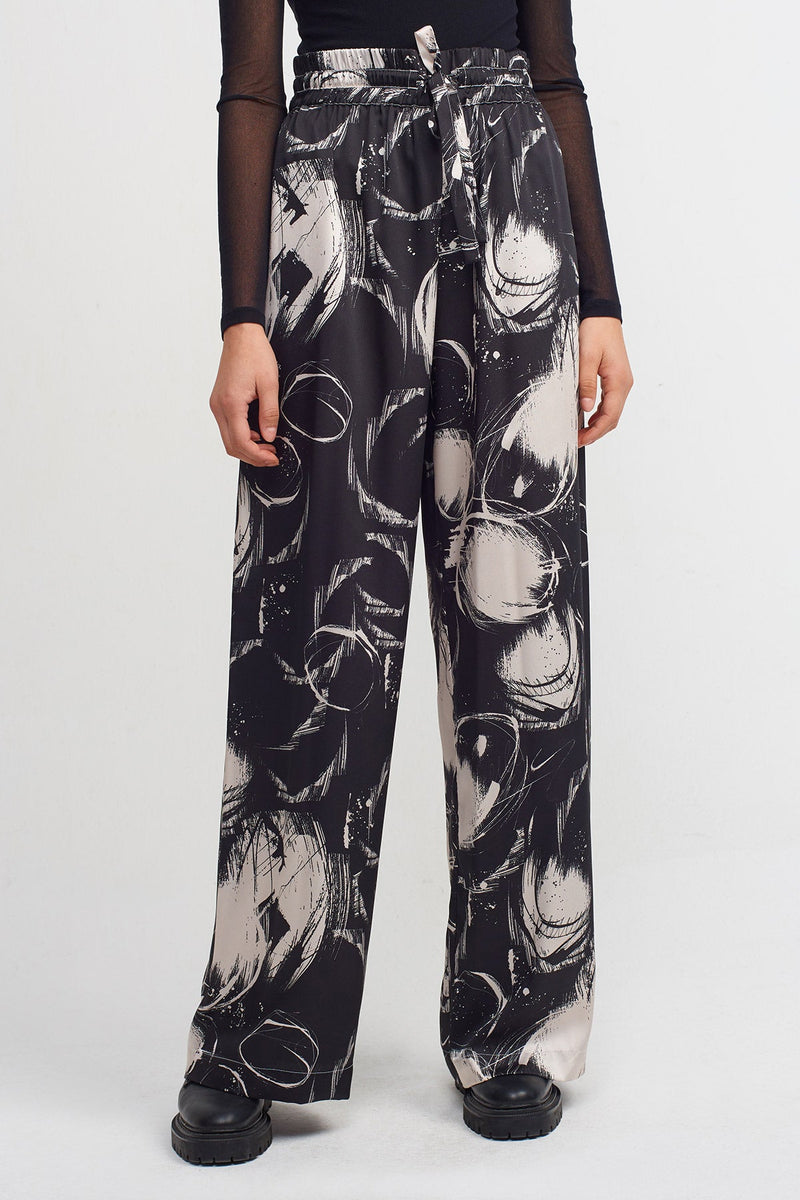 NU Printed Drawstring Trousers Black