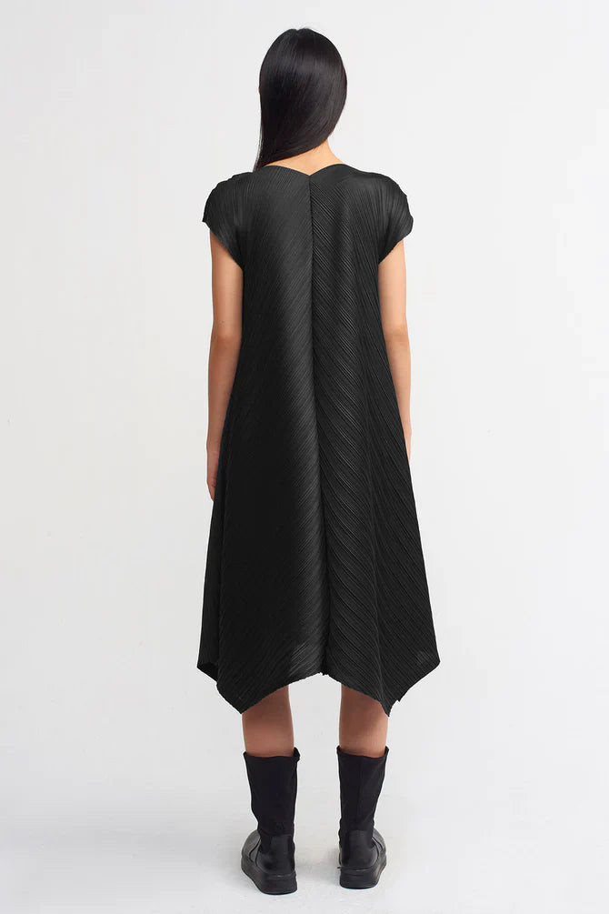NU Electric Pleated Handkerchief Hem Dress Black