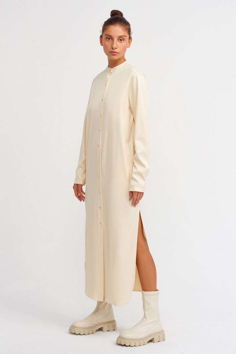 NU Shirt Dress With Slit Hemline Natural