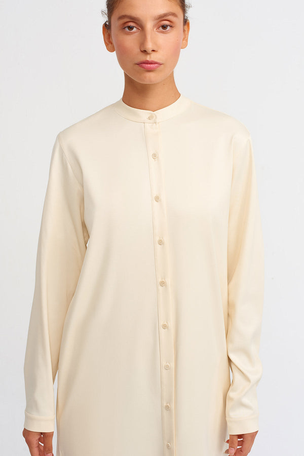 NU Shirt Dress With Slit Hemline Natural