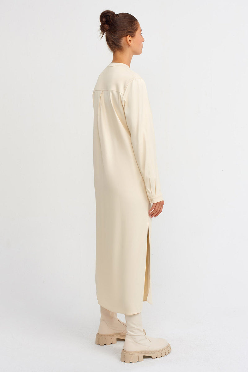 NU Shirt Dress With Slit Hemline Natural