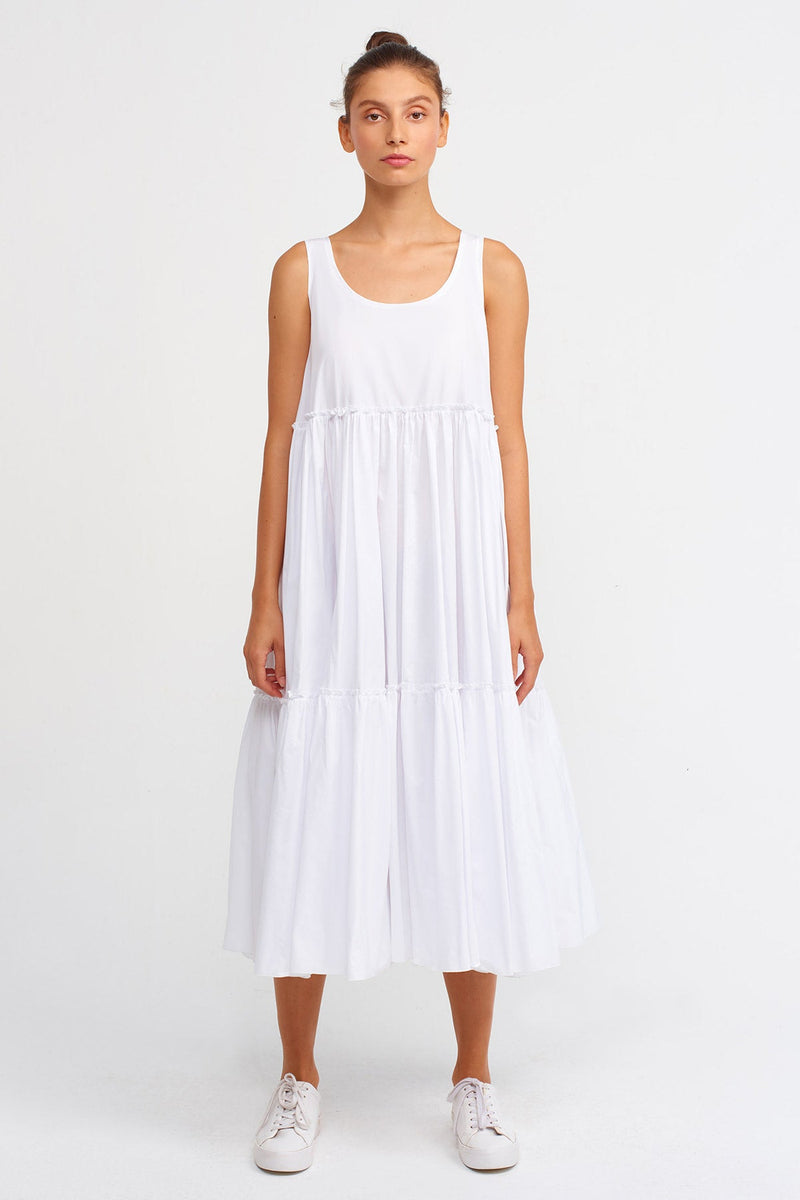 NU Tiered Gather Voluminous Dress Off White