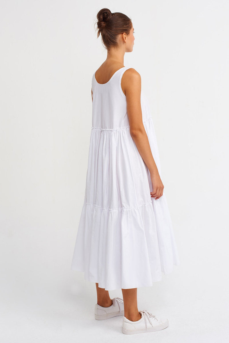 NU Tiered Gather Voluminous Dress Off White