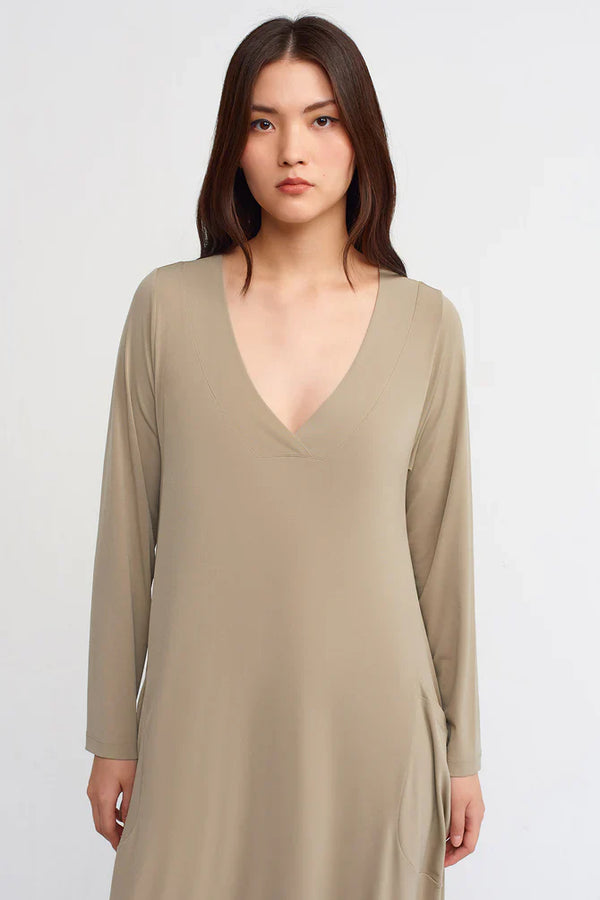 NU V-Neck Midi Dress Bronze