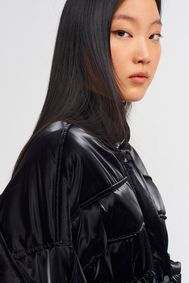 NU Quilted Seam Overlap Pocket Puffer Jacket Black