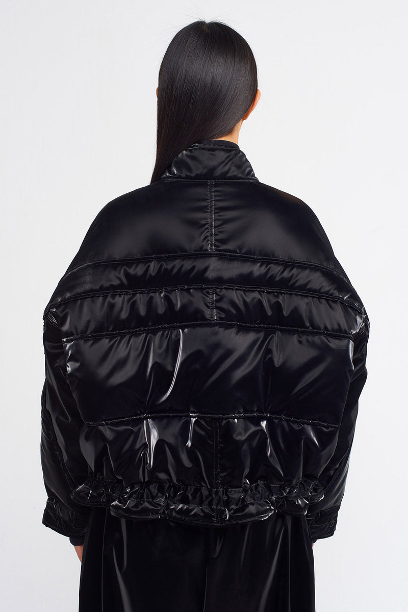 NU Quilted Seam Overlap Pocket Puffer Jacket Black