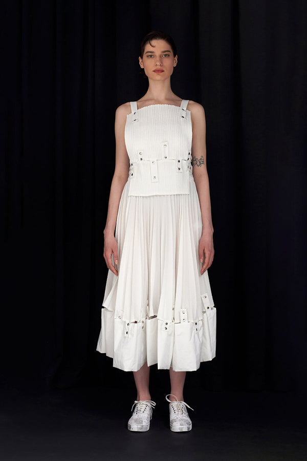 NU Snap Button Pleated Blouse Off White