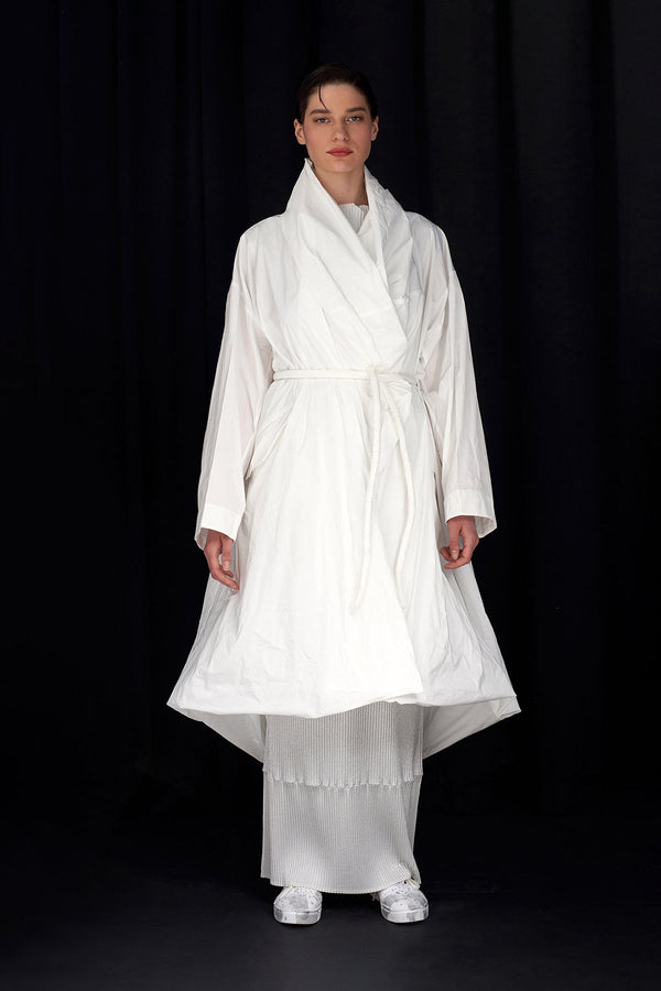 NU Belted Waist Long Windbreaker Off White