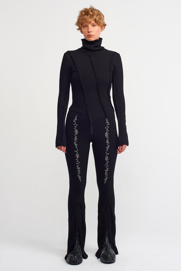 NU Asymmetrical Rib Collar Sweater Black