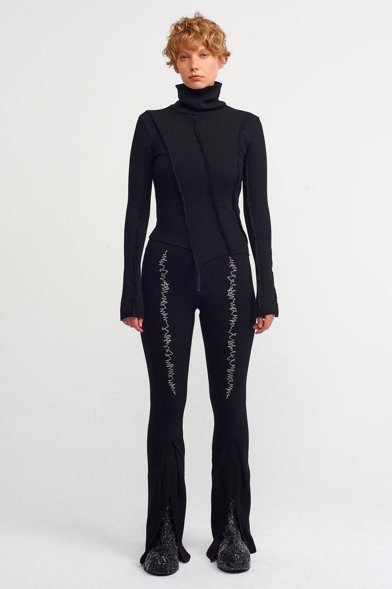 NU Asymmetrical Rib Collar Sweater Black