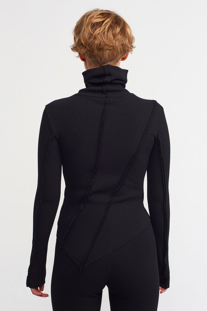 NU Asymmetrical Rib Collar Sweater Black