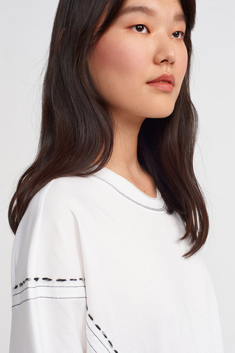 NU Contrast Stitched Detail Oversize Top Off White/Black