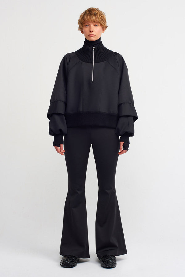 NU Zipper Detailed Stylish Sweatshirt Black