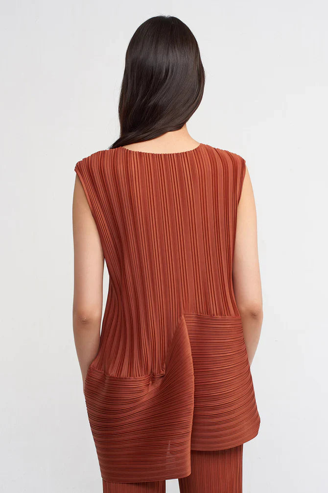 NU Sleeveless Pleated Blouse Copper