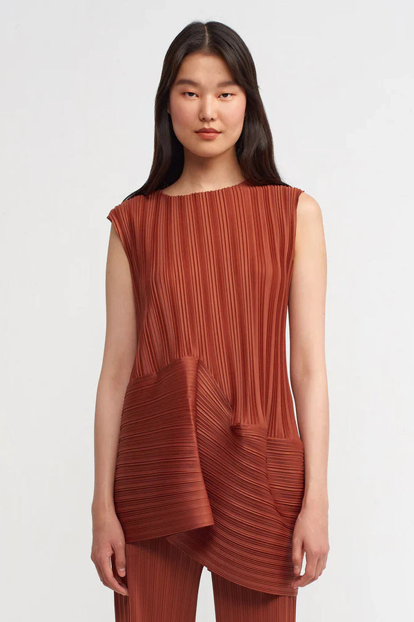 NU Sleeveless Pleated Blouse Copper