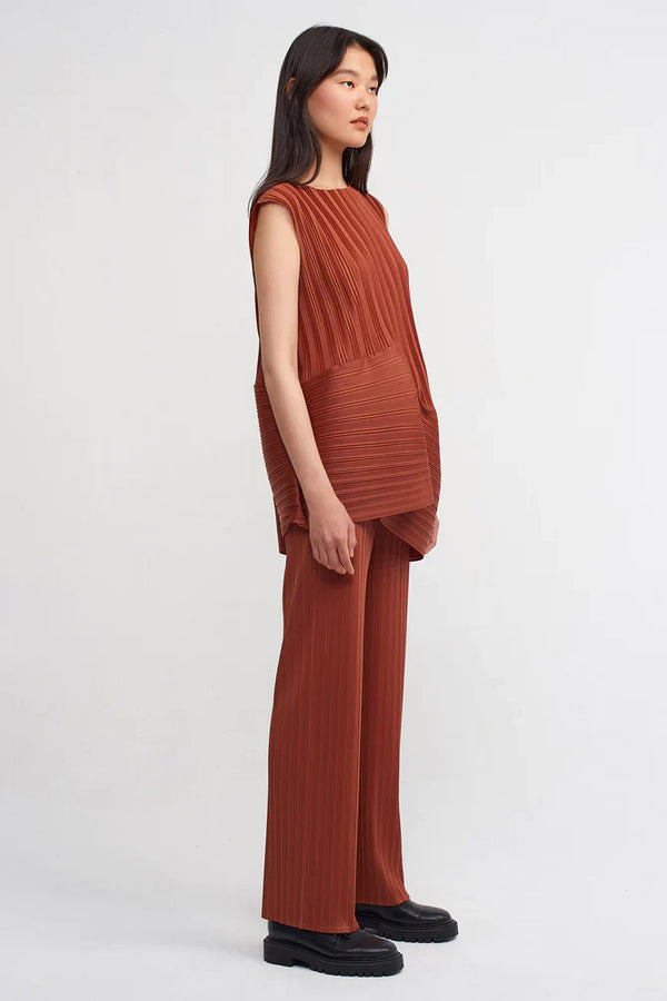 NU Sleeveless Pleated Blouse Copper