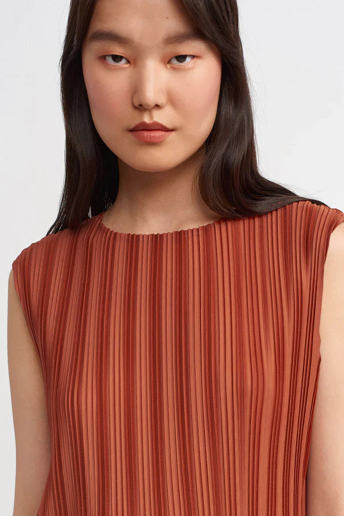 NU Sleeveless Pleated Blouse Copper