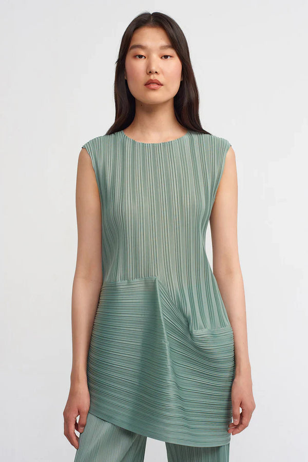 NU Sleeveless Pleated Blouse Green