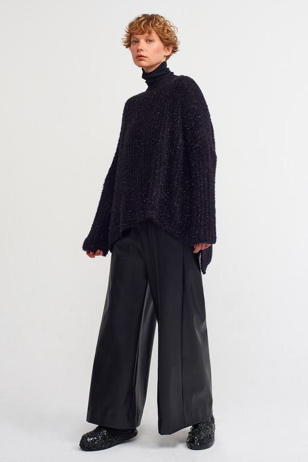 NU Wide Collar Shiny Thread Detailed Sweater Black