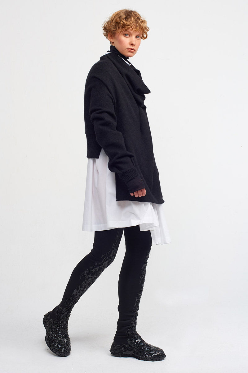 NU Long Front Short Back Detailed Sweater Black