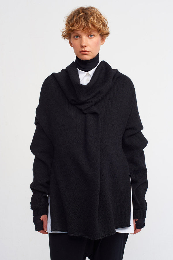 NU Long Front Short Back Detailed Sweater Black
