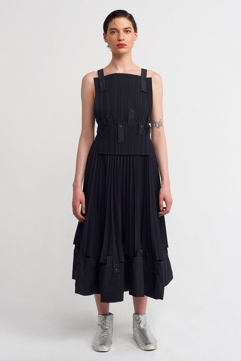 NU Snap Button Pleated Blouse Black