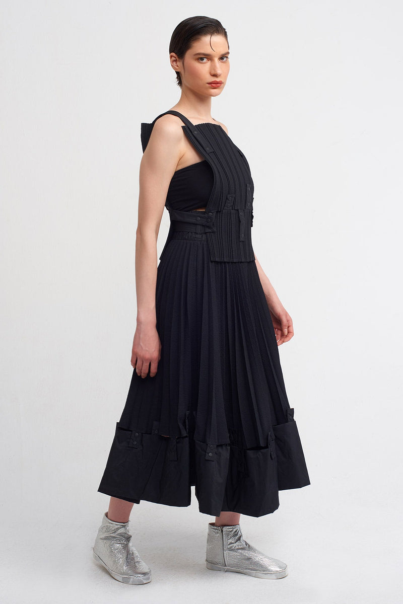 NU Snap Button Pleated Blouse Black