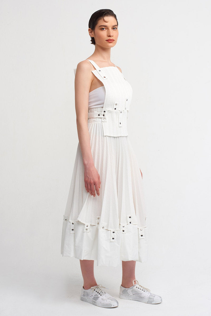 NU Snap Button Pleated Blouse Off White