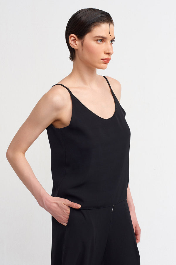NU Strappy Bead-Embellished Blouse Black