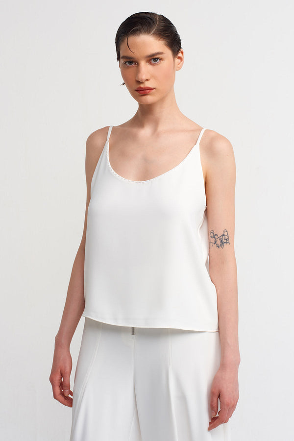 NU Strappy Bead-Embellished Blouse Off White