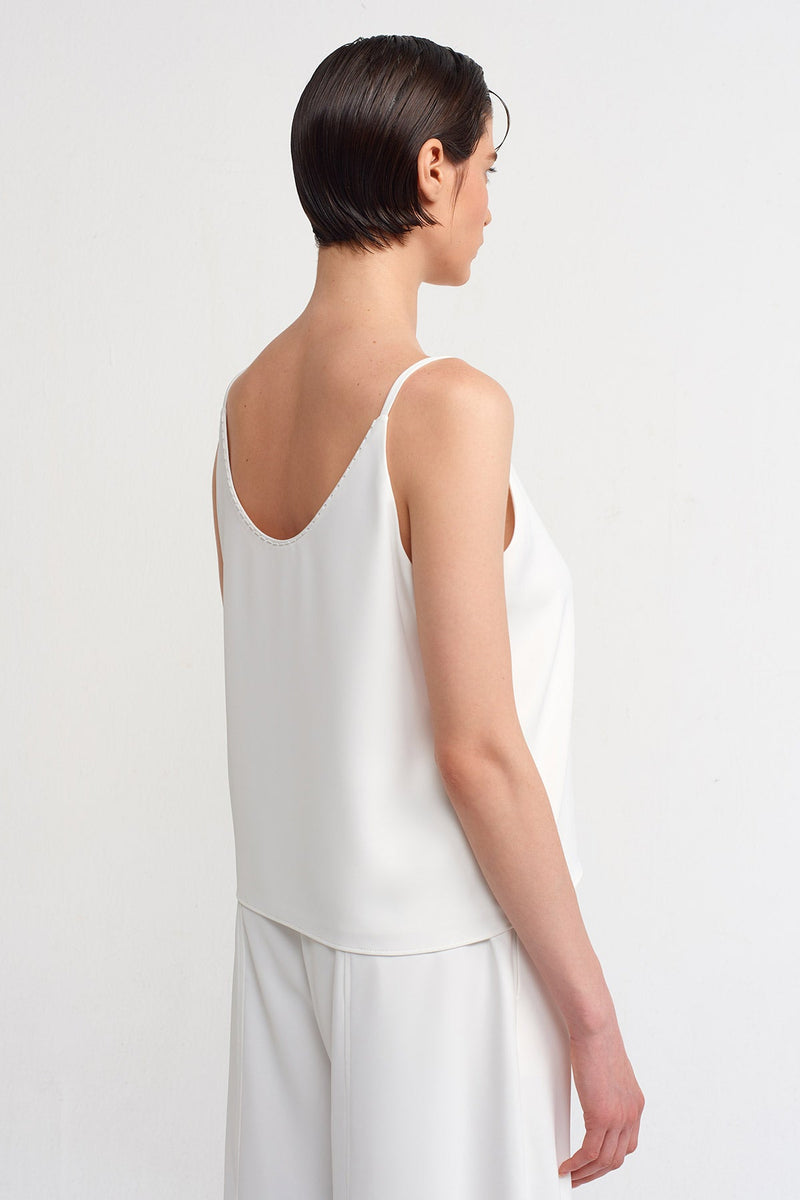 NU Strappy Bead-Embellished Blouse Off White