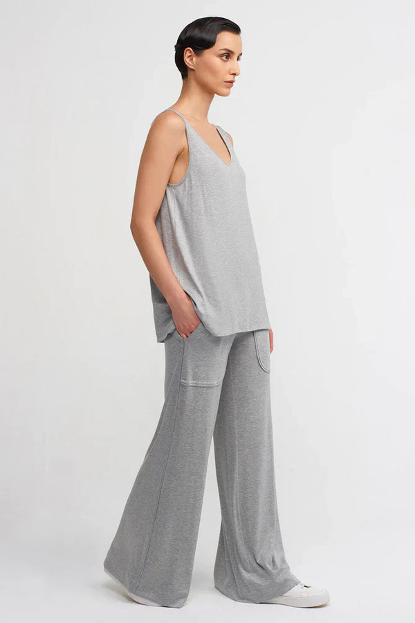 NU V-Neck Comfortable Blouse Grey Melange