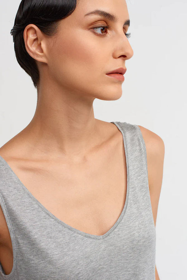 NU V-Neck Comfortable Blouse Grey Melange
