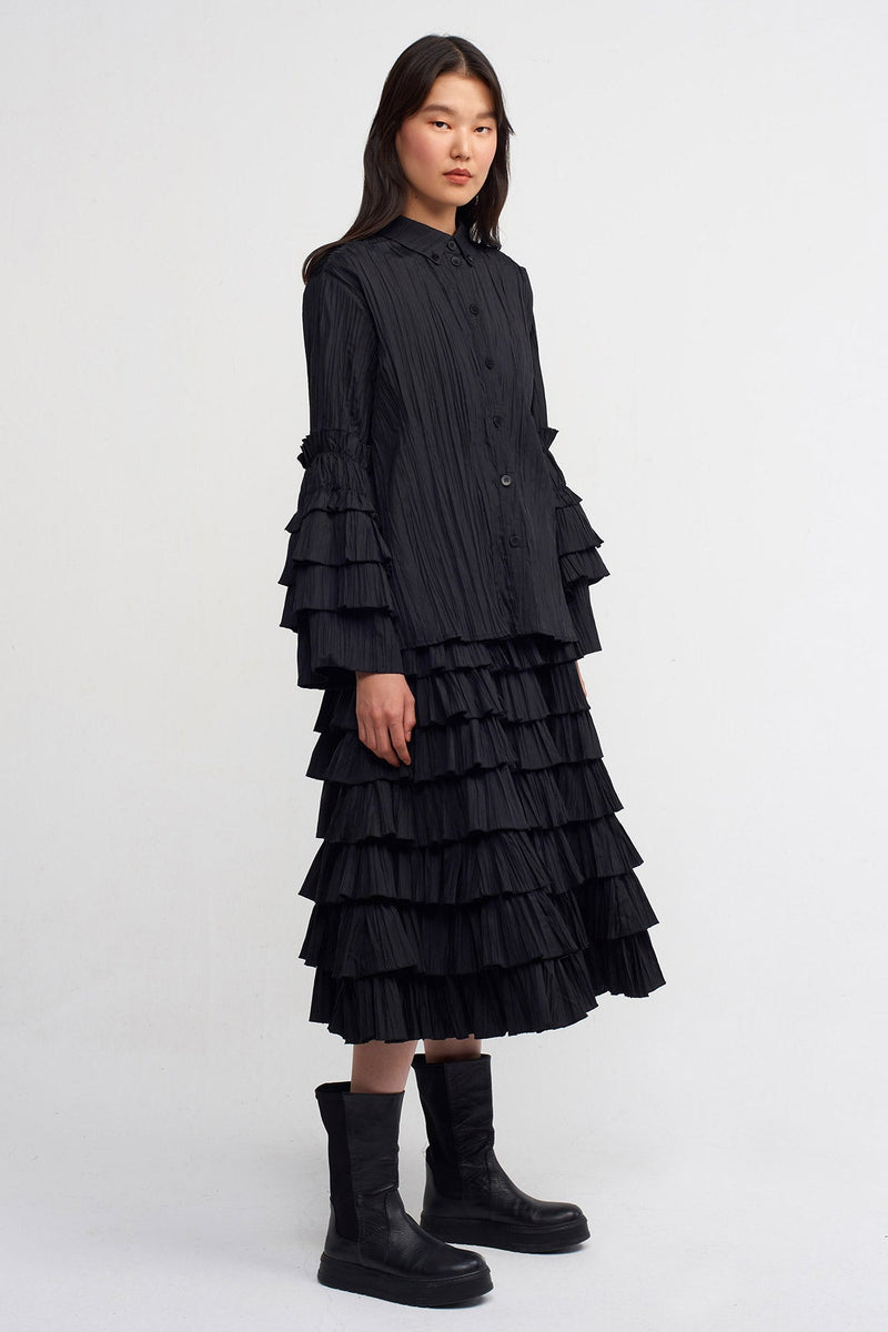 NU Ruffled Sleeve Detail Shirt Black