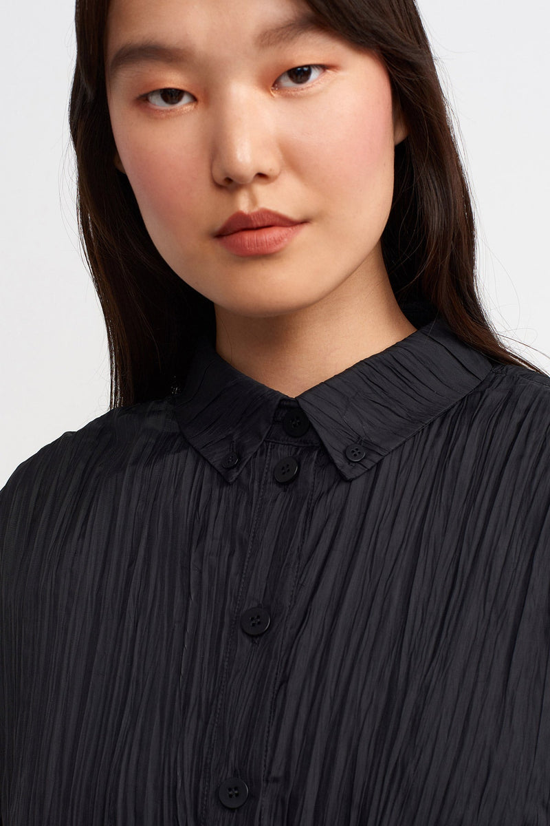 NU Ruffled Sleeve Detail Shirt Black