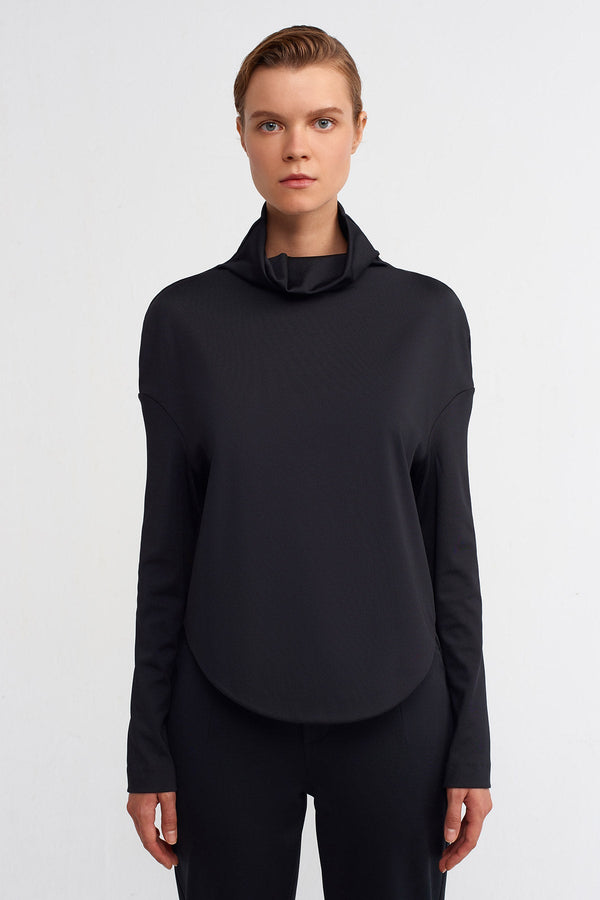 NU Cowl Collar Crop Blouse Black