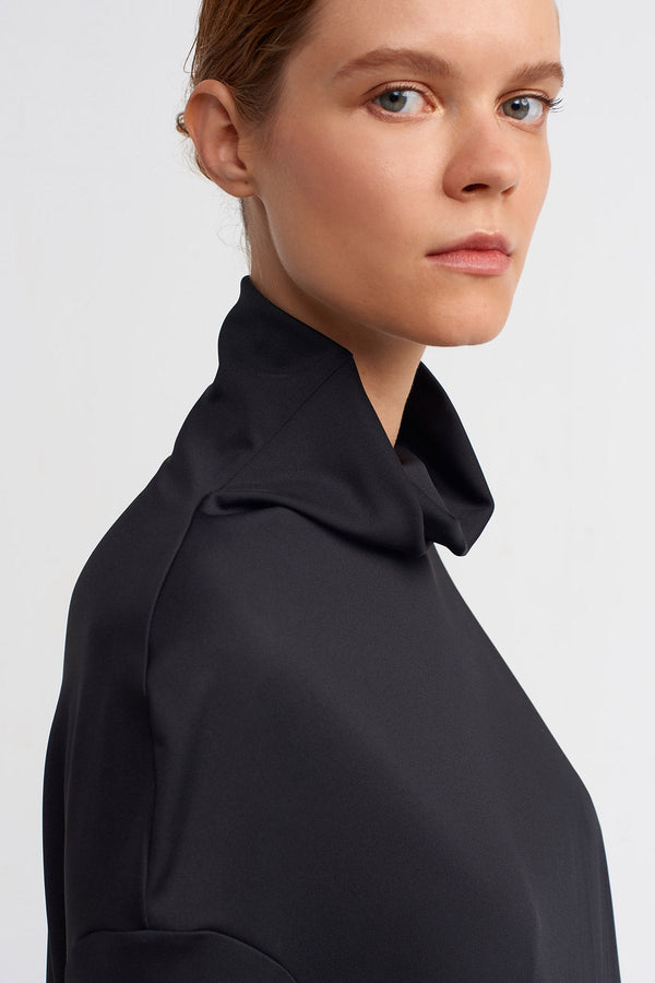 NU Cowl Collar Crop Blouse Black