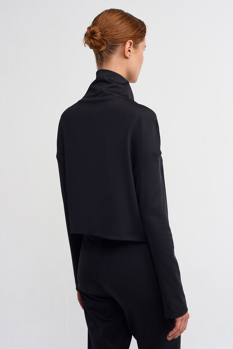 NU Cowl Collar Crop Blouse Black