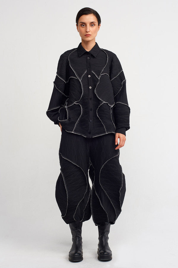 NU Stitched Detail Pleated Shirt Black/Offwhite