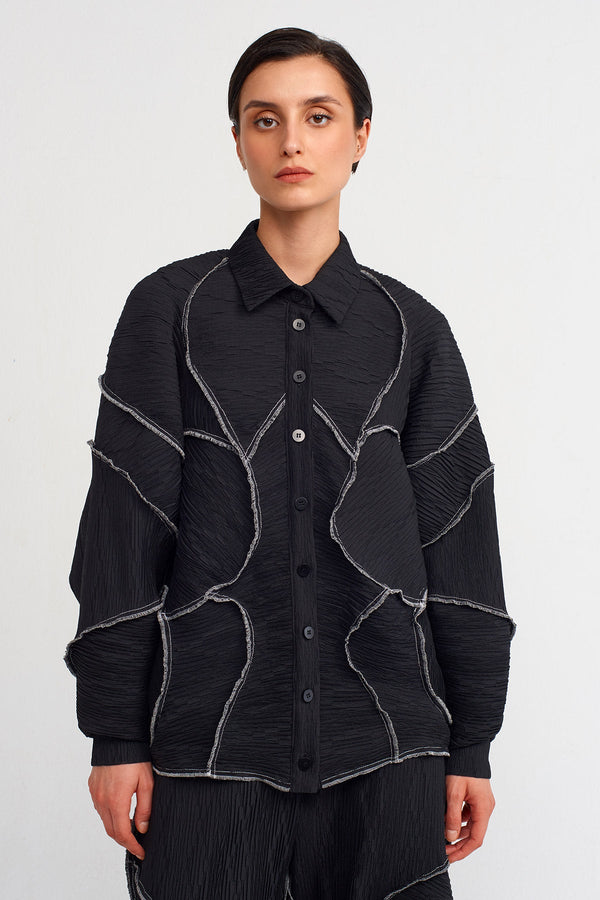 NU Stitched Detail Pleated Shirt Black/Offwhite
