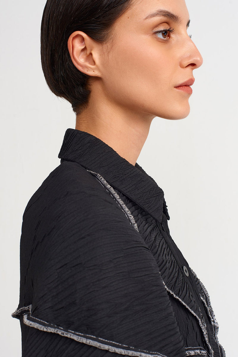 NU Stitched Detail Pleated Shirt Black/Offwhite