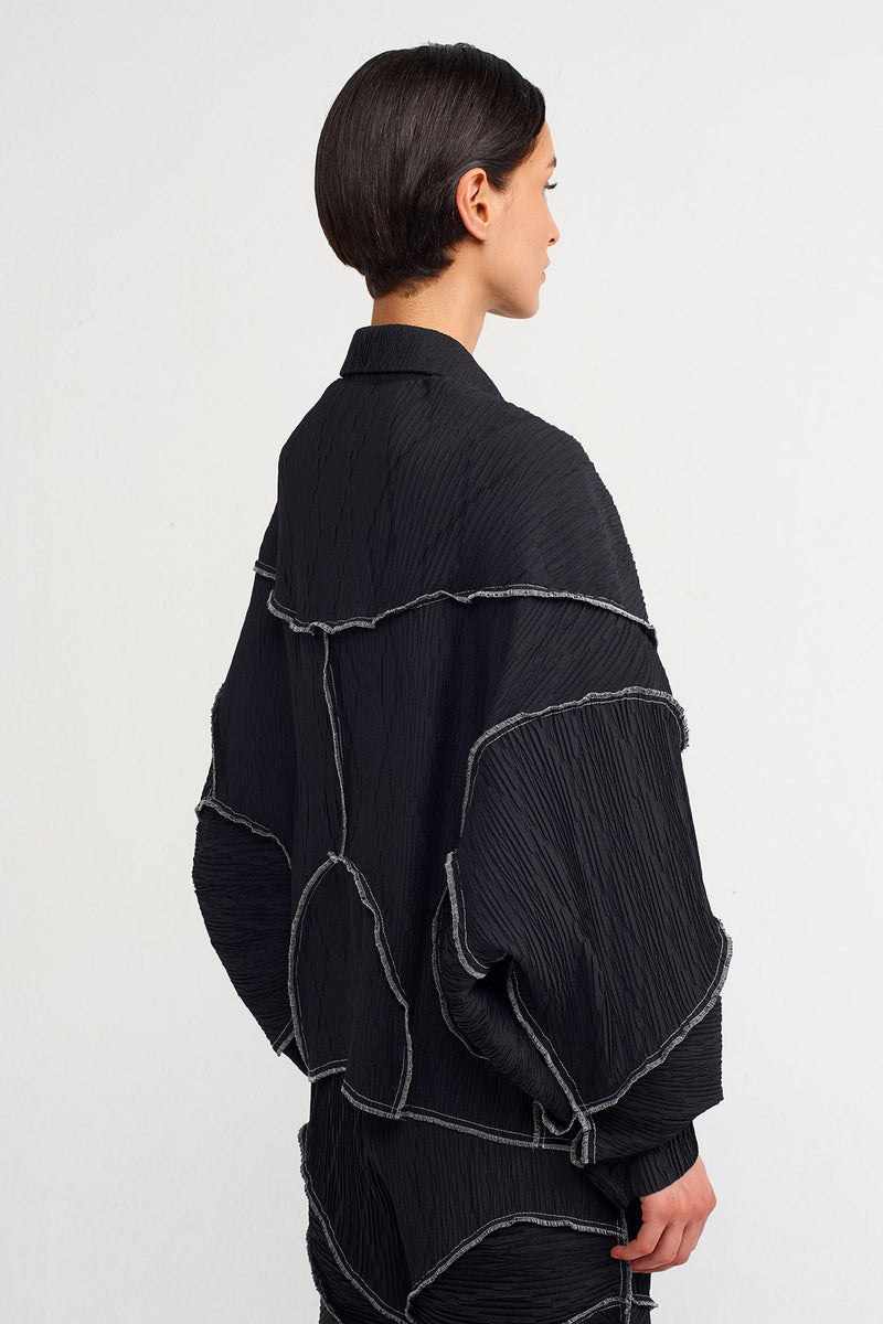 NU Stitched Detail Pleated Shirt Black/Offwhite