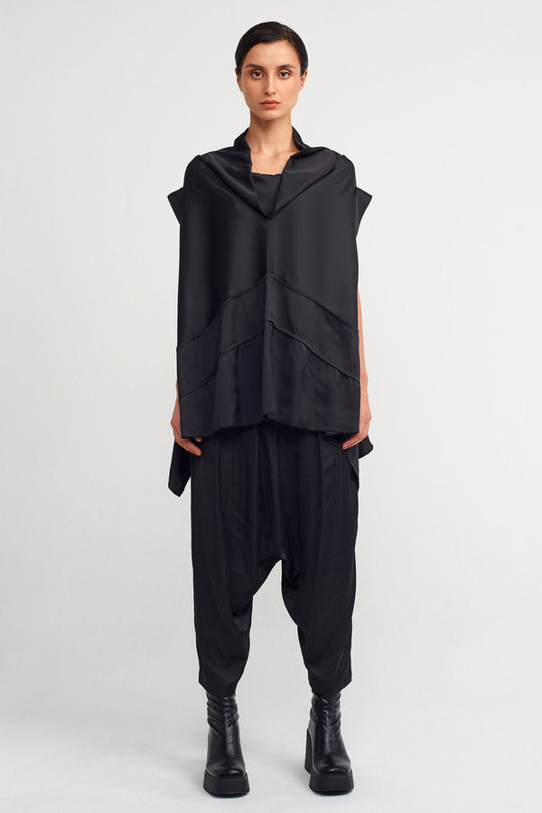 NU Asymmetrical Satin Blouse Black