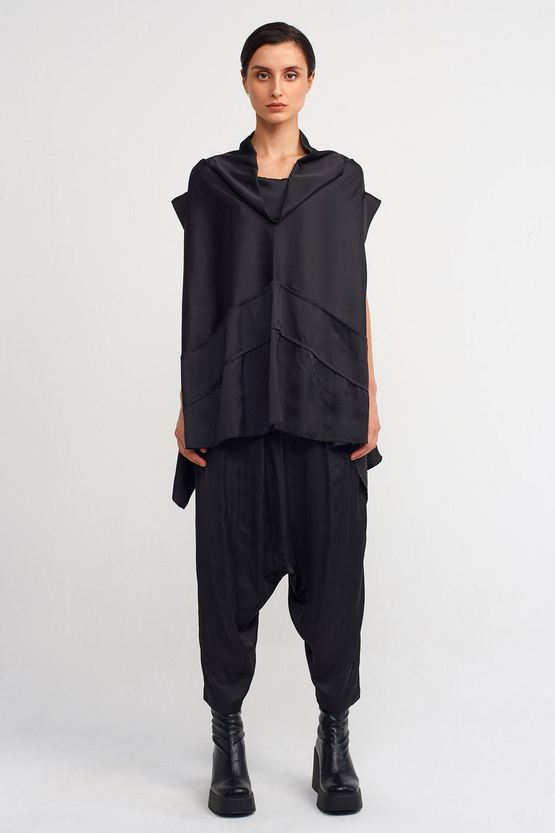 NU Asymmetrical Satin Blouse Black