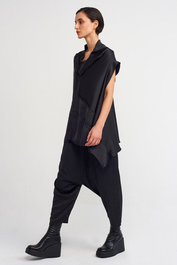 NU Asymmetrical Satin Blouse Black