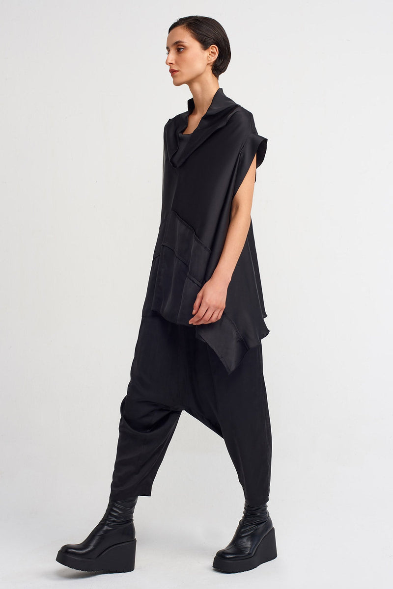 NU Asymmetrical Satin Blouse Black