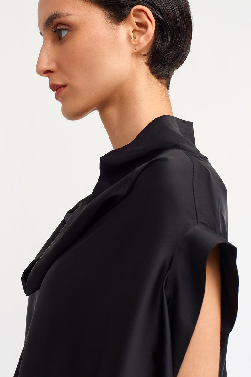 NU Asymmetrical Satin Blouse Black