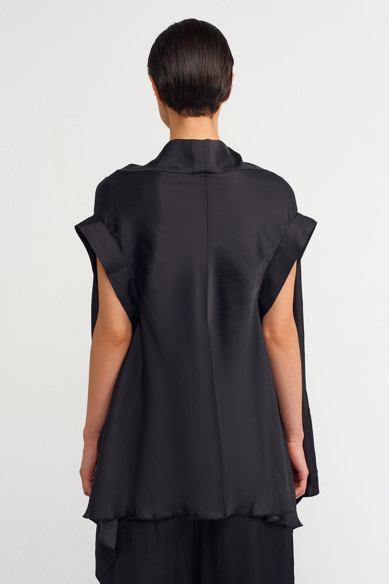 NU Asymmetrical Satin Blouse Black