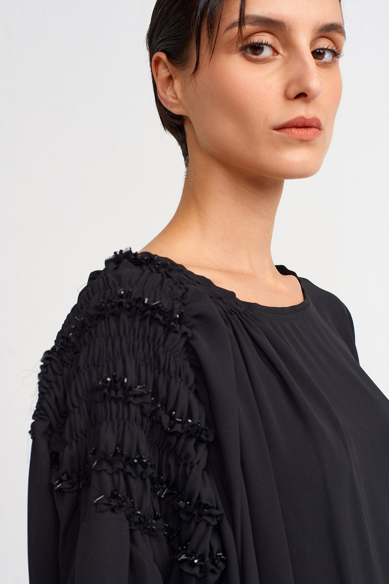 NU Elastic Gathered Sleeve Stylish Blouse  Black