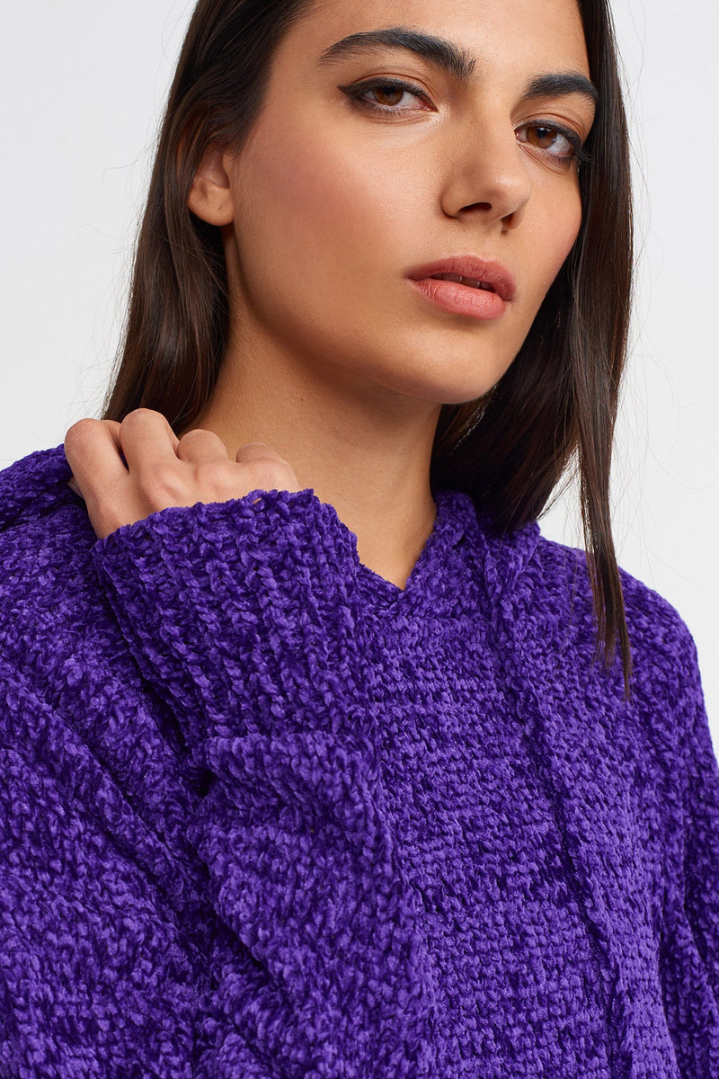 NU Hooded Chenille Sweater Purple
